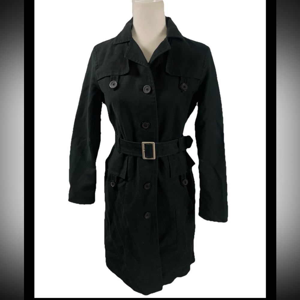 Mossimo Vintage Y2K Rain Coat‎ Women’s Size Small Belted Trench Over Mid Black